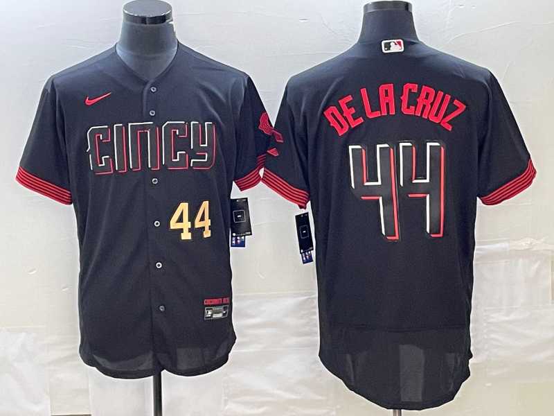 Mens Cincinnati Reds #44 Elly De La Cruz Number Black 2023 City Connect Cool Base Stitched Jersey->cincinnati reds->MLB Jersey